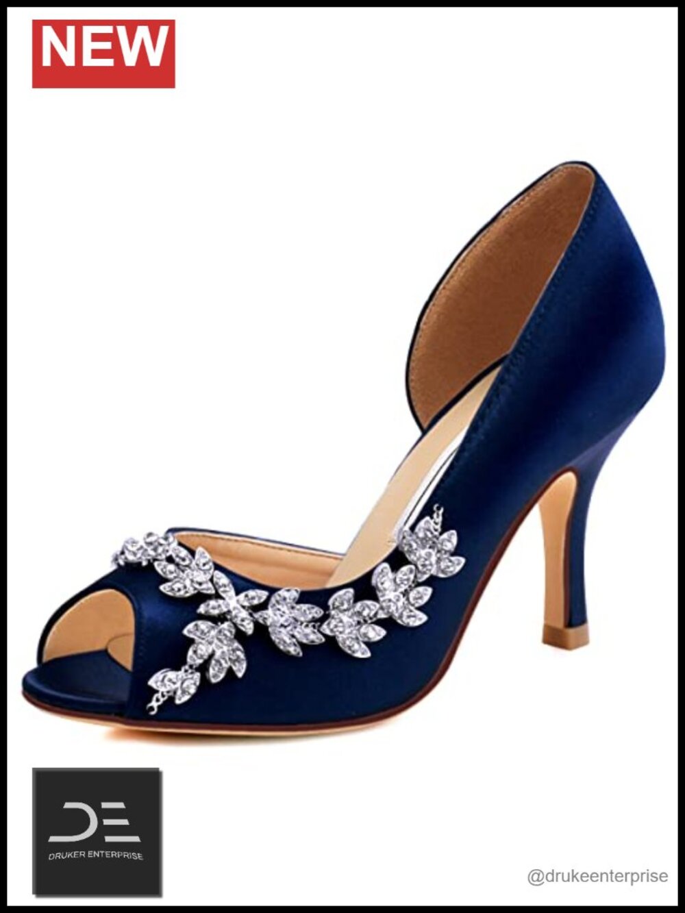 Satin Rhinestone Peep Toe High Heel Wedding Pumps 3" Heel